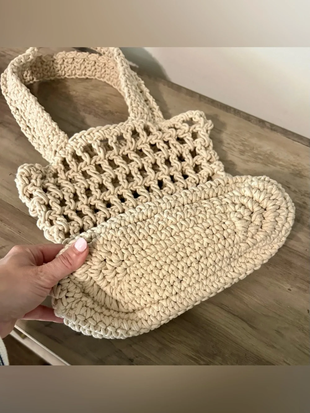 J.Crew Macrame Tote Bag Boho Woven Market Beach Bag Natural Cotton One Size